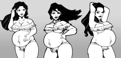 belly big_belly black_hair breasts cleavage disney disney_princess female long_hair monochrome nasuokaa-san native_american native_american_female outie_navel pocahontas pocahontas_(character) pregnant skimpy_clothes