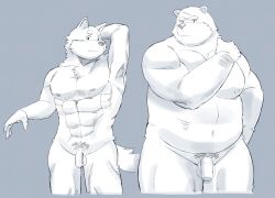 2021 anthro balls belly canid canine canis domestic_dog duo edit flaccid genitals humanoid_hands kemono male male_only mammal moobs muscular muscular_male nipples overweight overweight_male penis simple_background sv_grart uncensored ursid