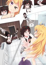 2d 2girls ass black_hair blonde_hair breasts chase_mallee clothed clothing comic comic_page completely_naked completely_nude completely_nude_female female female/female female_focus female_only highres incest long_hair multiple_girls naked naked_female nude nude_female one_eye_closed pajamas purple_eyes ruby_rose rwby short_hair siblings silver_eyes sister sister_and_sister sisters tagme thighs winking yang_xiao_long yuri