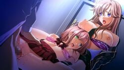 1boy 2girls blush breasts censored clothed_rape female gakuen_de_jikan_yo_tomare game_cg male mosaic_censoring multiple_subs penetration pussy rape restrained school_uniform schoolgirl skirt tadano_akira time_stop undressing vaginal_penetration vaginal_sex