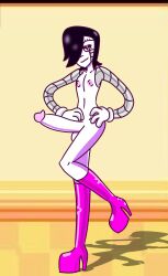 1boy androgynous big_penis boots_only dwonksa erection femboy heel_boots heels high_heel_boots high_heels male_only mettaton mettaton_ex mostly_nude penis pose public public_exposure public_nudity robot shoes_only solo undertale