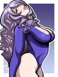 1girls alternate_costume bare_thighs breasts camilla_(fire_emblem) cleavage female female_only fire_emblem fire_emblem_fates hair_over_one_eye inabakun00 leotard long_hair long_sleeve_leotard medium_breasts nintendo purple_eyes purple_hair solo thighs very_long_hair wavy_hair