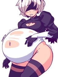 1girls bbw belly big_belly blindfold bloated breasts clothing female female_only hairband huge_belly light-skinned_female light_skin nier nier:_automata solo solo_female strangerboy420 thick_thighs white_background white_hair yorha_2b