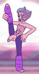 aerobics crossdressing dwonksa feminine_male gay leg_lift leggings legs legwarmers looking_at_viewer male_only midriff penis_out pink_penis pink_skin rainbow_quartz_2.0 rainbow_quartz_2.0(steven_universe) smiling_at_viewer solo steven_universe