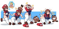 1girls ass_expansion big_breasts big_lips blue_eyes breast_expansion brown_hair goomba hi_res highres lips mario mario_(series) nintendo princess_peach rule_63 sequence shortstack shortstackification superspoe thick_thighs thinking_of_someone_else transformation transformation_sequence