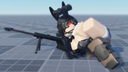 1girls 3d baseplate big_breasts bloxmodeller bowtie bowtie_collar breasts bunny_ears bunny_girl bunny_tail bunnysuit camo_clothing camo_topwear camouflage cleavage clothed fishnets gloves grace_(bloxmodeller) gun headgear kneeling kneepads microphone on_side roblox robloxian sniper sniper_rifle thick_ass thick_thighs thighhighs thighs