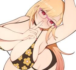 1girls big_breasts bikini blonde_hair blush breasts eye_contact female_focus female_only glasses gyaru kitagawa_marin long_hair looking_at_viewer melonpuff red_eyes solo sono_bisque_doll_wa_koi_wo_suru thick_thighs wide_hips