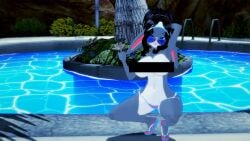 3d anthro beehive_hairdo bunny censorship lana_lagomorph middle_finger misunderstoodsecrets poolside