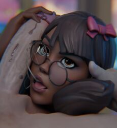 3d blowjob cum dark-skinned_female dark_skin fortnite fortnite:_battle_royale glasses interracial isabelle_(fortnite) jtopau