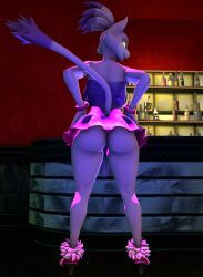 3d 3d_(artwork) anthro ass back back_view blaze_the_cat bottle bottomwear clothing domestic_cat felid feline felis fur gynomorph hi_res high_heels intersex looking_at_viewer looking_back mammal no_humans ok_bruh ok_bruh_(artist) purple_body purple_fur rear_view sega skirt solo sonic_(series) sonic_the_hedgehog_(series) standing tongue tongue_out warfaremachine yellow_eyes