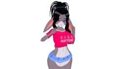 1girls 3d 3d_(artwork) 5_fingers anthro anthro_only beehive_hairdo belly_button big_breasts black_hair blue_eyeshadow booty_shorts bunny bunny_ears bunny_girl bunny_humanoid bunny_tail busty countershade_legs countershade_torso countershading dark_hair english_text eyelashes eyeshadow furry furry_only grey_body grey_fur hand_gesture hot_pants hotpants humanoid humanoid_hands koikatsu lana_lagomorph long_hair looking_at_viewer midriff misunderstoodsecrets nail_polish pinching_gesture pink_nose pose posing purple_eyes rabbit rabbit_ears rabbit_girl rabbit_humanoid rabbit_tail simple_background size_queen small_penis_humiliation small_waist solo solo_female sph suggestive_shirt text thick_thighs white_background wide_hips