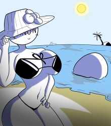 1girls anon anony_(spicyhxzel) anonymous anonymous_female anthro beach bikini female girl hat smile spicyhxzel_(artist) women