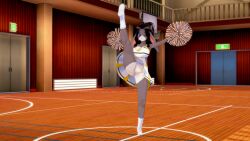 3d anthro beehive_hairdo bottomless bunny cheerleader_uniform cleavage lana_lagomorph large_breasts misunderstoodsecrets pussy skirt upskirt