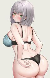 1girls ajirou ass ass_cleavage ass_focus big_ass bra butt_crack female female_only green_eyes hololive hololive_fantasy hololive_japan looking_at_viewer looking_back panties shirogane_noel short_hair solo underwear virtual_youtuber white_hair