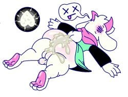 anal_impregnation anthro big_ass big_butt clothing cum cum_in_ass cum_inside deltarune femboy femboy_impregnation gay impregnation jevans male_impregnation male_only meme ovum ralsei redraw simple_background sperm_cell white_fur