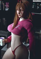 3d ass athletic blender breasts chainsaw_man choker female hoodie horns korushimo light_skin long_hair navel orange_eyes power_(chainsaw_man) smile solo solo_focus tagme thick_thighs thighs thong voluptuous