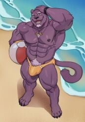 2025 9:13 abs absurd_res anthro ball barbell_piercing barefoot beach beach_ball biceps black_body black_fur black_wristband bulge claws clothed clothing facial_hair feet felid fur goatee hand_on_head hi_res high-angle_view holding_ball holding_object imato inflatable konzu male male_only mammal muscular muscular_anthro muscular_male muscular_thighs navel navel_piercing navel_stud nipple_barbell nipple_piercing nipples open_mouth pantherine pecs piercing pubes sand smile solo speedo speedo_only swimwear tail toe_claws topless water wave wristband yellow_clothing yellow_eyes yellow_speedo yellow_swimwear