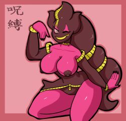 anthro anthrofied banette big_breasts breasts digital_media_(artwork) female fingers ghost hi_res humanoid kiss_the_carrot looking_at_viewer mega_banette mega_evolution nintendo nipples not_furry nude pokémon_(species) pokemon shaded simple_background smile solo spirit text video_games zipper