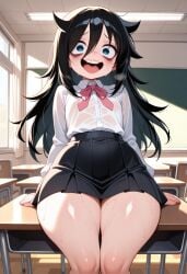 ai_generated big_ass bottom_heavy cute embarrassed eyebags flat_chest kuroki_tomoko nervous nervous_smile oblivious school_uniform shortstack sweating thighs_bigger_than_head tired tired_eyes watashi_ga_motenai_no_wa_dou_kangaetemo_omaera_ga_warui! wide_hips