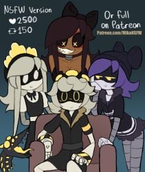 1boy 3girls 3girls1boy blushing_male bow breasts clothing collar couch cyn_(murder_drones) dark_hair glitch_productions mikansfw murder_drones murder_drones_x_humans n_(murder_drones) possessed possession robot robot_boy robot_girl silver_hair sitting sitting_on_chair sucking surprised surrounded surrounded_by_women tessa_elliot undead uzi_(murder_drones) white_eyes yellow_eyes