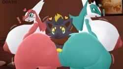 2girls 3d anthro anthro_on_feral dragon dragon316 feathered_dragon feral latias latios nintendo pokemon pokemon_(species) rule_63 scalie tagme zorua