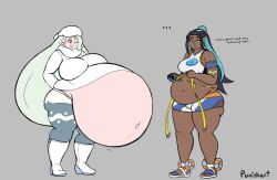 bbw belly breasts exposed_fat_belly fat hyper_belly hyper_pregnancy large_belly large_breasts large_thighs melony_(pokemon) nessa_(pokemon) pokemon pregnant punishart thighs