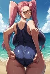 1girls ai_generated ass glasses highschool_of_the_dead saya_takagi solo swimsuit