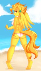 10s 1girls 2010s 2014 absurd_res anthro ass bikini clothing cloud corrupteddiscipline cutie_mark equid equine feathered_wings feathers female friendship_is_magic fur furry hasbro hi_res mammal my_little_pony mythological_creature mythological_equine mythology orange_hair outside pegasus rear_view sky solo spitfire_(mlp) standing swimwear wings wonderbolts_(mlp) yellow_body yellow_feathers yellow_fur