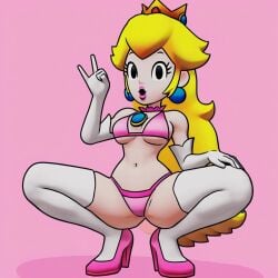 1girls 2025 3d_model ai_generated bikini blonde_hair blue_gem boobs civitai d3rmal earrings hand_gesture heels long_hair looking_at_viewer mario_(series) mario_and_luigi:_brothership mario_and_luigi_(series) nintendo princess_peach simple_background solo squatting stockings superman_(series) tagme white_long_gloves