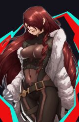 atlus clothed clothing female fur_coat mitsuru_kirijo persona persona_3 red_eyes red_hair solo tagme x_xith_x