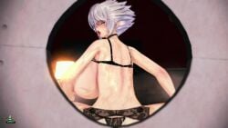 1girls 2boys akinama_family_(noir-black-shooter) cheating cheating_girlfriend completely_nude_female dark-skinned_male koikatsu noir-black-shooter oc original original_character purple_eyes shiho_akinama_(noir-black-shooter) short_hair silver_hair tagme underwear video