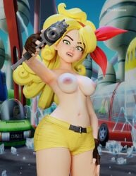 3d big_hair blender blonde_hair cybrokrimson dragon_ball gun launch shorts threatening topless