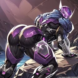 ai_generated armor balls big_ass bodysuit clint_barton cybernetics cyborg gay hawkeye hawkeye_(marvel_rivals) helmet male_focus male_only marvel marvel_rivals mask muscular muscular_male penis presenting robot