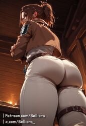 ai_generated arms_crossed arms_crossed_under_breasts ass ass_focus attack_on_titan belliora belt belt_buckle big_ass brown_eyes brown_hair brown_hair_female clothed clothed_female clothing female female_focus female_only fully_clothed fully_clothed_female glasses hange_zoe hanji_zoe huge_ass jacket jacket_open looking_back looking_back_at_viewer looking_down looking_down_at_viewer low-angle_view mostly_clothed mostly_clothed_female open_jacket patreon patreon_username ponytail shingeki_no_kyojin short_hair solo solo_female solo_focus thick_thighs