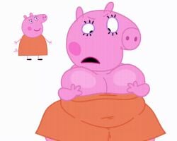 angry angry_expression angry_face belly big_belly breast_grab breasts breasts_focus breathotter curvy curvy_female curvy_figure fat fat_woman furry huge_breasts milf mommy_pig orange_top orange_topwear peppa_pig tagme wide_hips