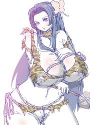 alternate_breast_size alternate_costume animal_print big_breasts bikini bra butt_focus cavewoman chiroru cleavage dark_hair demon_slayer enormous_breasts female female_only fur_collar huge_breasts kimetsu_no_yaiba kochou_kanae long_hair looking_at_viewer massive_breasts panties purple_eyes restricted_palette rope solo thong tiger_print wide_hips