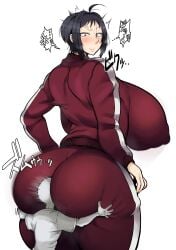 1boy 1girls 2d 2d_(artwork) ass big_ass big_breasts big_butt bigger_female blush breasts clothed clothed_female cranky3984 embarrassed embarrassed_female female female_focus larger_female light-skinned_female light_skin looking_back male shorter_male smaller_male