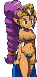 1girls alternate_costume bikini_armor dancer_outfit dancer_shantae dark_skin female female_only harem_outfit human kou_(makoto_yabe) medium_breasts official_art purple_hair revealing_clothes shantae shantae_(character) shantae_and_the_pirate's_curse slave slave_outfit smooth_skin solo unconvincing_armor