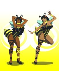 absurdres bee_girl big_breasts breasts bug_girl dancing dark-skinned_female dark_skin diandra_kendall_(stepfordcrimson) dlobo777 female_only femsub fishnets glasses happy_trance high_heels hypnosis isis_ishtar large_breasts mole spiral_eyes symbol_in_eyes tagme thick_thighs yu-gi-oh!