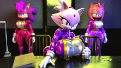 3d 3d_(artwork) 3girls absurd_res amy_rose big_breasts blaze_the_cat blender_(software) breasts clothing digital_media_(artwork) domestic_cat eulipotyphlan felid feline felis first_person_view gloves handwear hedgehog hi_res huge_breasts inside interrogation latex latex_gloves looking_at_viewer mammal military palisal rubber sega sonia_the_hedgehog sonic_(series) sonic_the_hedgehog_(series) sonic_underground thick_thighs