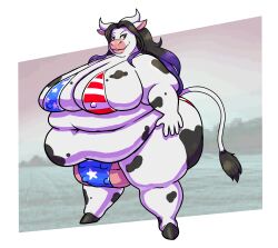 absurd_res belly big_belly big_breasts bikini bovid bovine breasts cattle clothing female hair hi_res holstein_friesian_cattle huge_breasts maddieringtail mammal multicolored_hair noctoon obese overweight overweight_female solo swimwear teats udders wabby_(character)