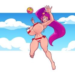 1girls 2022 ball bikini blue_eyes breasts cleavage color female female_only huge_breasts jumping long_hair n647 nipple_bulge shantae shantae_(character) smooth_skin solo swimsuit thick_thighs underboob voluptuous wide_hips