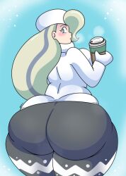 ass big_ass big_butt blue_eyes blush bubble_ass bubble_butt caked_up child_bearing_hips daisy-pink71 dat_ass enormous_ass enormous_butt fat_ass female hot_chocolate large_ass looking_back massive_ass massive_butt melony_(pokemon) milf mother nintendo plump_ass pokemon pokemon_ss tight_pants voluptuous