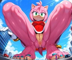 5_toes ai_generated amy_rose anus barefoot extreme_size_difference feet foot_fetish foot_focus foot_play low-angle_view macro pussy soles sonic_(series) sonic_the_hedgehog_(series) sweaty_feet toenail_polish toenails two_tone_feet upskirt wrinkled_feet