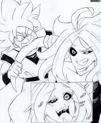 1boy android android_21 bite demon_girl dragon_ball dragon_ball_fighterz majin majin_android_21 male saiyan son_goku super_form super_saiyan uri_artsu