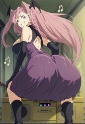 1girls ai_art ai_assisted ai_generated ass ass_focus ass_shake asymmetrical_gloves bare_shoulders black_dress black_gloves black_thighhighs black_wings boombox breasts demon_wings dress elbow_gloves gloves gold_boombox_(prevence) hair_between_eyes head_wings himemiya_karen long_hair looking_at_viewer looking_back make_heroine_ga_oo_sugiru! mismatched_gloves pink_dress pink_eyes pink_gloves pink_hair sleeveless sleeveless_shirt smile solo twerk twerking wings