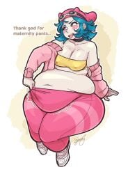 bbw blue_hair cleavage fat fat_ass fat_butt fat_woman muffin_top oc skoddy weight_gain