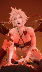 2boys blonde_hair blue_eyes bra cloud_strife crossdressing fangs femboy final_fantasy final_fantasy_vii fully_clothed gay gay_sex hand_on_penis incubus light-skinned_male pants_down penis_out succubus_tail succubus_wings trist_ava twink yaoi