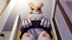 16:9 3d bandai_namco breasts canid canine canis digimon digimon_(species) digital_media_(artwork) female female/female fox fur genitals humanoid mammal pussy renamon softfurscale solo white_body widescreen yellow_body yellow_fur