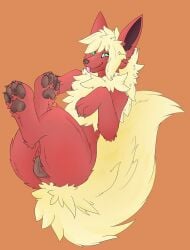 4_toes absurd_res animal_genitalia animal_pussy canid canine canine_genitalia canine_pussy canis claws digital_media_(artwork) eeveelution feet female feral flareon fur generation_1_pokemon genitals hair hi_res looking_at_viewer mammal nintendo nude orange_body pawpads paws pokemon pokemon_(species) pussy simple_background smile solo spotxy tail toe_claws toes tongue